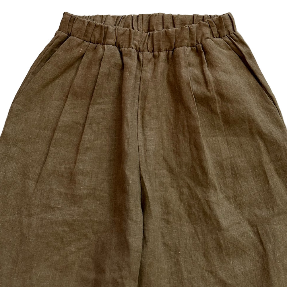 OZMA Olive Green Wide-Leg Linen Pants - Picture 2 of 10